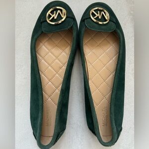 Michael Kors Dark Green Suede Loafers with Gold Logo Size 8